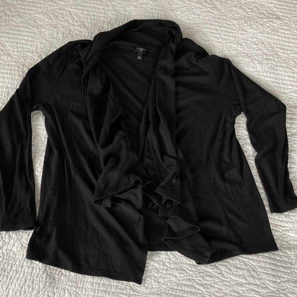 Talbots Petite Open Front Black Cardigan, LP